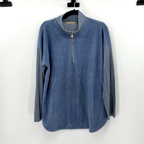 Soft Surroundings 1/4 Zip Fleece with ribbed sleeves - Blue - Large - Picture 1 of 6